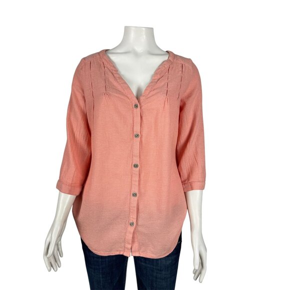 Royal Robbins Cool Mesh Tunic Shirt Womens Medium Cotton Button Down 3/4 Sleeve - Picture 1 of 11